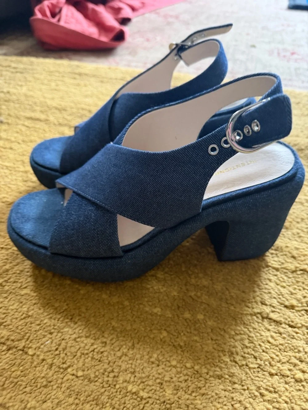 INTENTIONALLY BLANK Denim Platform Slingback Heels - Blue - Picture 1 of 3